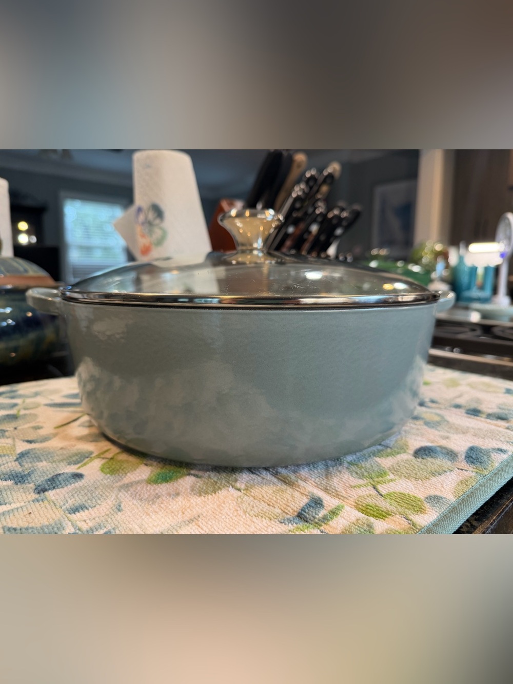Le Creuset 6.75 Qt Wide Round Dutch Oven Sea Salt Enameled Cast Iron Glass Lid